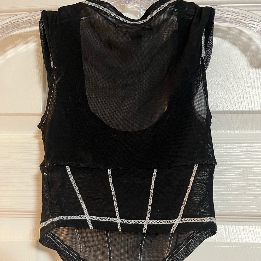 URBAN OUTFITTERS Black Sheer Sleeveless Top with White Accents - Picture 1 of 2